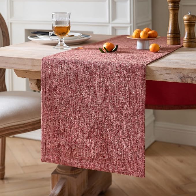 Burlap Style Farmhouse Table Runner, 14x48 Inches Red | Thick Durable Fabric by ZEEMARTONLINE