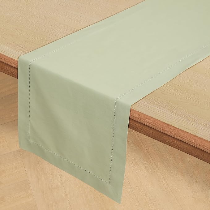 Solino Home Cotton Linen Table Runner Sage, Hemstitch Collection 14 x 90 in | - Image 2