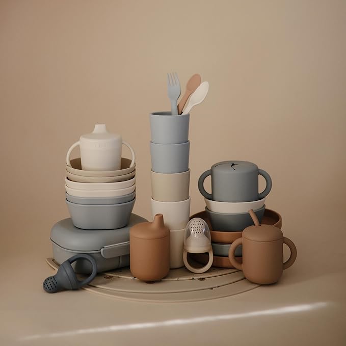 mushie Silicone Snack Cup | Spill Proof Food Container for Toddler and Baby (Stone)