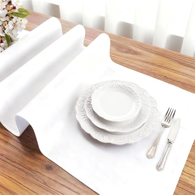 FOLINS&HOME White Waterproof Decorative Table Runner 48 Inches Long | 210GSM - Image 3