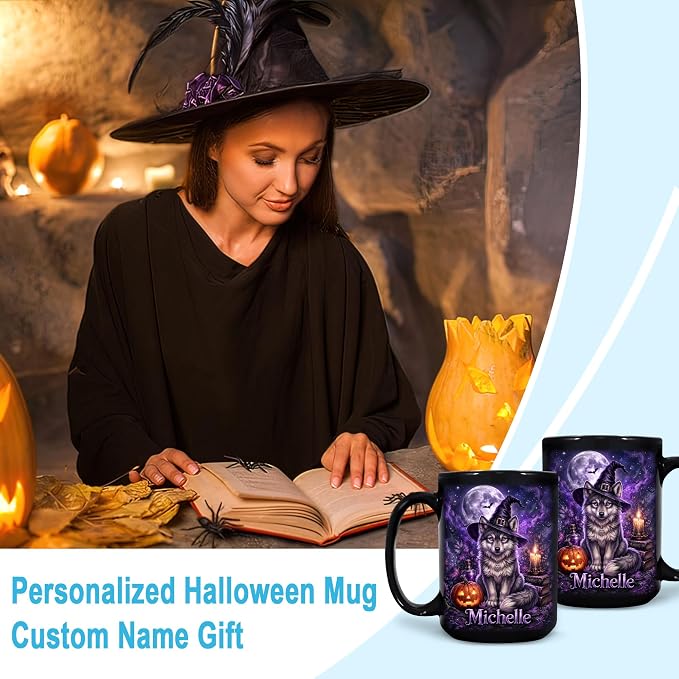 Hyturtle Personalized Halloween Wolf Mug, Custom Name Gift - Image 3