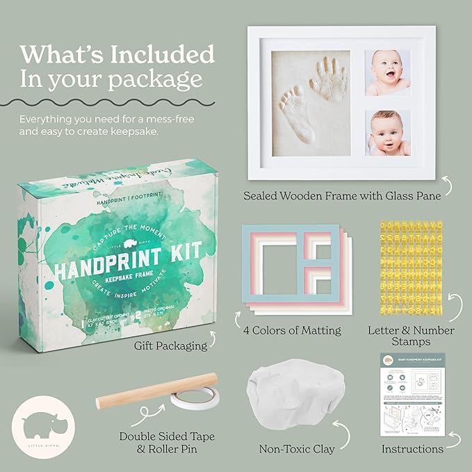 Little Hippo Baby Footprint Kit & Keepsake | Baby Handprint Kit | Baby Hand and Footprint Kit (Alpine White, Standard)