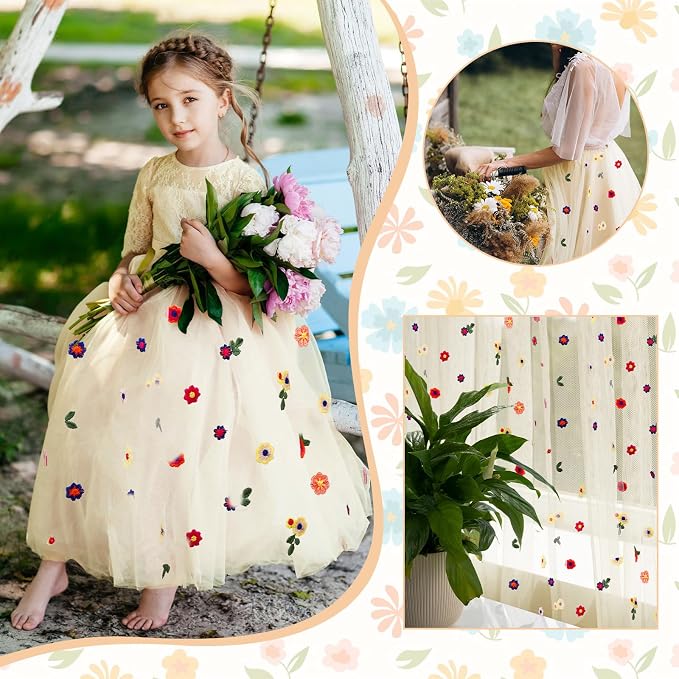 BINBE 6pcs Champagne Daisy Spring Table Runner Embroidery Gauze 10FT Florals - Image 8