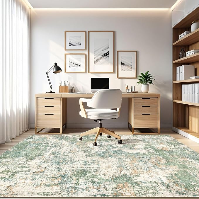 12x15 Area Rug Living Room: Washable Large Abstract Soft Green Rug Stain - Image 8