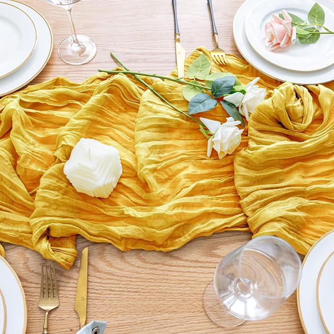 Cheesecloth Table Runner Gold 10FT Boho Gauze Runner, 2 Pack | 120 Inch Cheese - Image 5