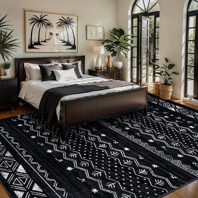 SERISSA 6x9 Area Rugs for Living Room, Washable Non-Slip Black and White Boho - Image 2