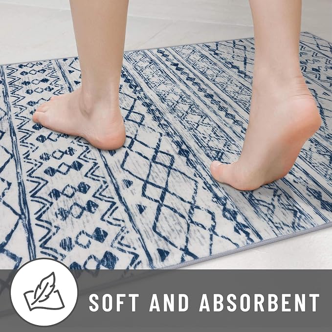 KUTA Moroccan Washable Runner Rug, 2x6 Non-Slip Vintage Blue White Boho Hallway - Image 8