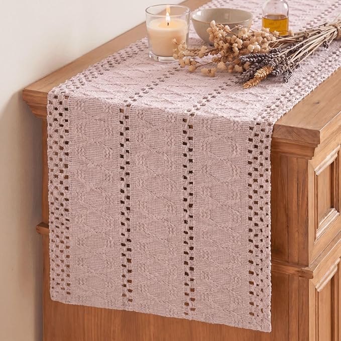 Artoid Mode Pink Woven Farmhouse Hollow Table Runner 12x90 Inch | Holiday by ArtoidMode