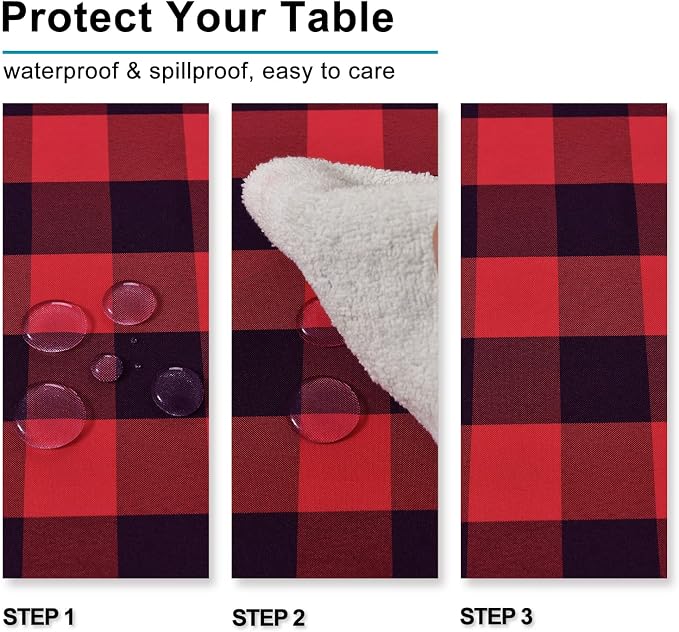 Red and Black Plaid Tablecloth Waterproof, 2 Pack, 60 x 84 inch | Checkered - Image 2