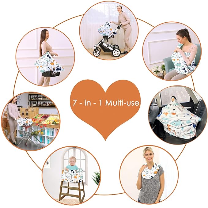 Multi-use Carseat Canopy Cover - Breathable Breastfeeding Covers, Car Seat Covers for Babies, Stroller Canopy Cover (Cute Dinosaur)