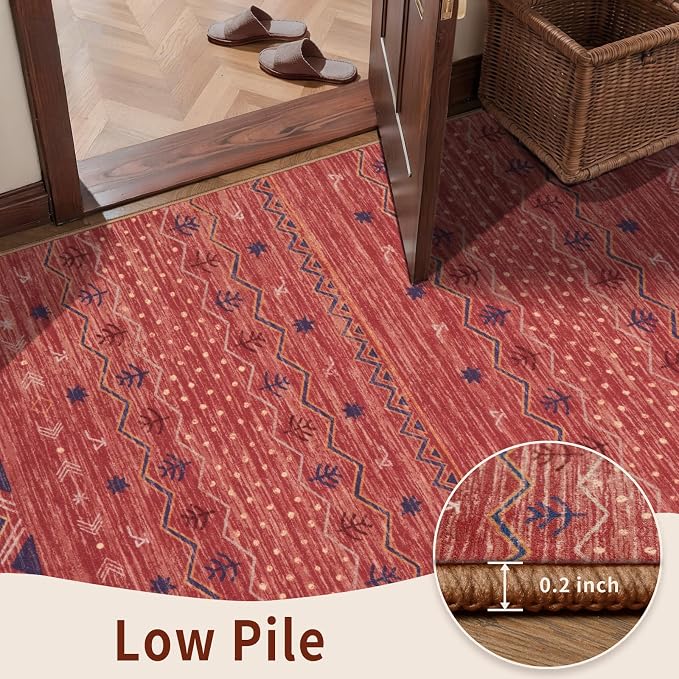 SERISSA 9x12 Area Rugs for Living Room, Washable Non-Slip Red 0chre Boho Rug - Image 7