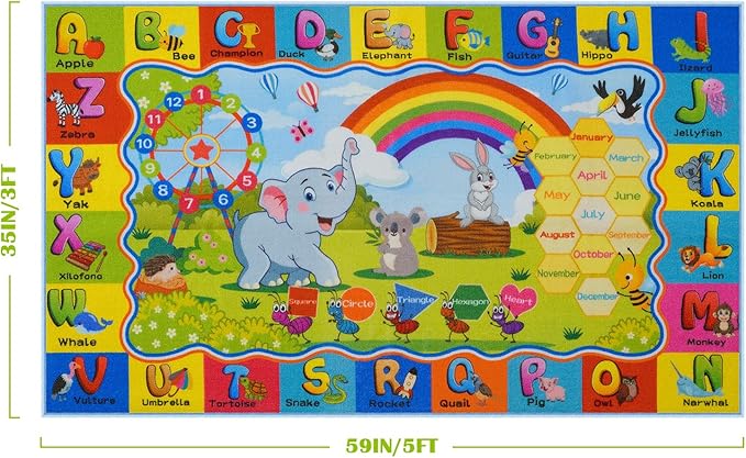 STARUIA ABC Rug for Kids Playroom, Classroom Floor Play Mat for Kids, Preschool Educational Rug for Learning Alphabet Animals Numbers Months, ABC Carpet Play Rug for Nursery Kid Room Decor (39"X59")