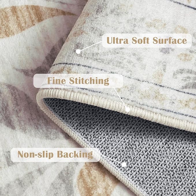 jinchan Vintage Floral Runner Rug 2x5 - Machine Washable Distressed Design Non-Slip Low-Pile Soft Thin Carpet for Hallway Kitchen Farmhouse Bedroom Entryway Laundry Room (2x5ft,Light Grey)