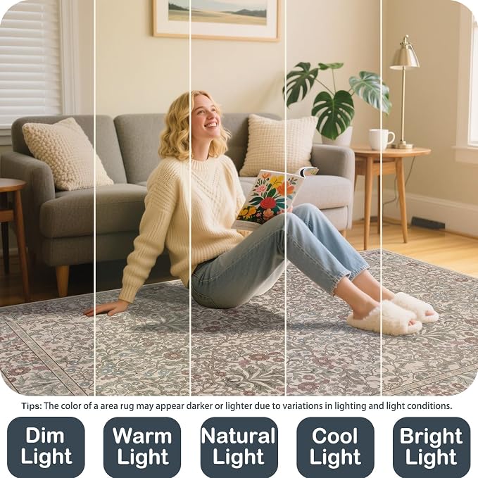 Vintage Moss Living Room Rug, 9x12 Washable Area Rugs - Image 2