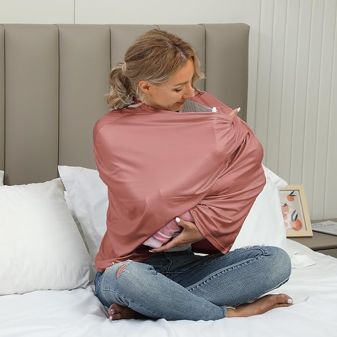 Breathable Car Seat Cover for Babies – Multi-Purpose Soft Rayon Nursing Cover for Breastfeeding, High Stretchy Infant Carseat Canopy, Stroller Cover (Smooth Rayon, Blush)