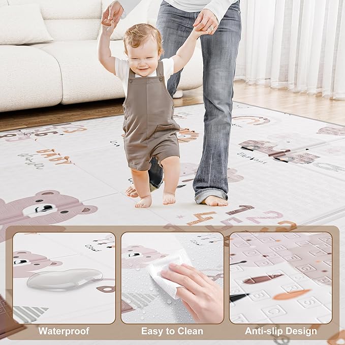 59x59 Baby Play Mat, Foldable Baby Mat for Floor Tummy Time and Crawling, Waterproof & Anti-Slip Reversible Portable for Toddler Infant