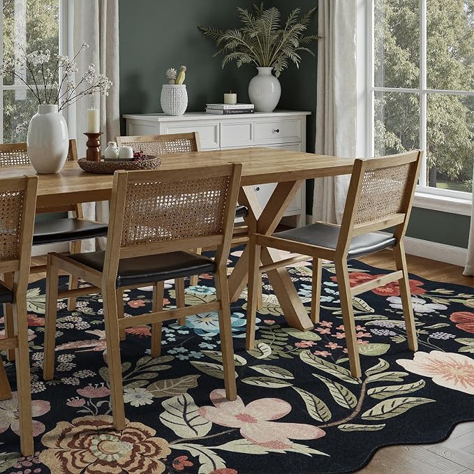 DCX Black Floral Rug 4x6, Washable Black Rug - Image 4