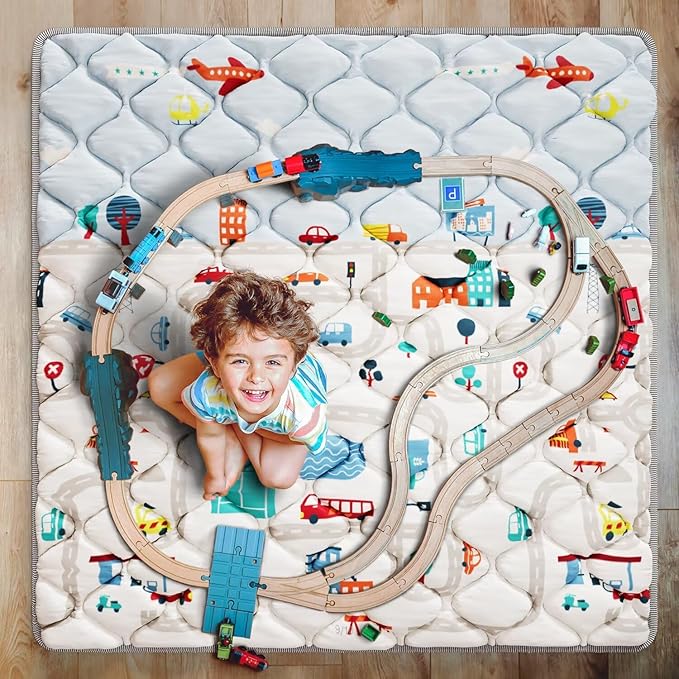 Premium Foam Baby Play Mat 50x50 Playpen Mat Thicker Cushioned Crawling Mat Waterproof Baby Floor Play Mat Non-Slip Activity Mat for Baby and Toddlers Infants Play & Tummy Time(50x50, Car)
