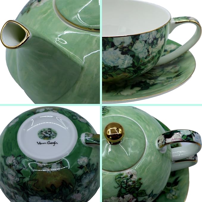 Porcelain 13 OZ Tea for One Teapot and Cup Set Vintage Floral Ceramic Tea Set - Image 3