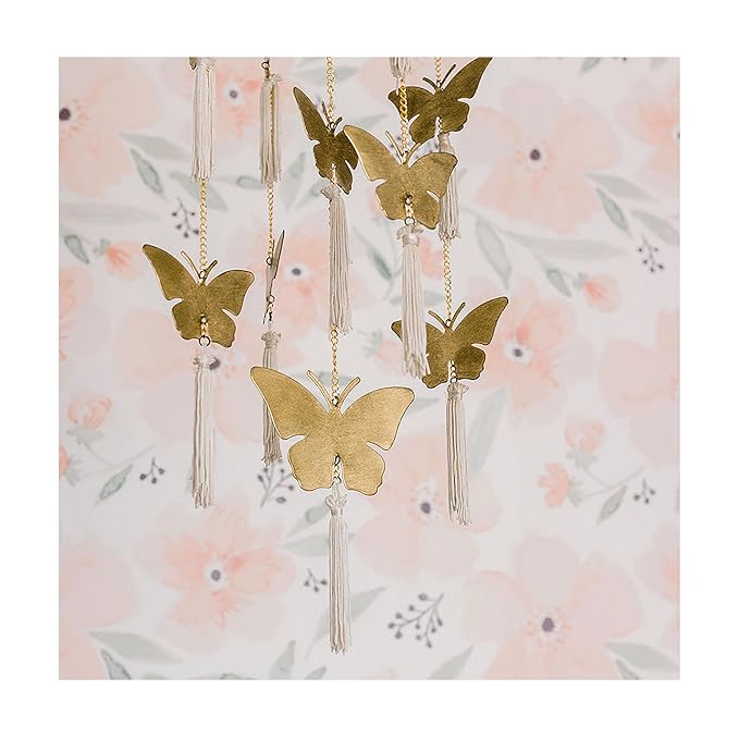 Crane Baby Handcrafted Brass Ceiling Hanging Mobile for Nursery, Butterfly Nursery Decor for Girl, 6"x 6" x 36", Baby Girl Nursery Decor, Butterfly Mobile