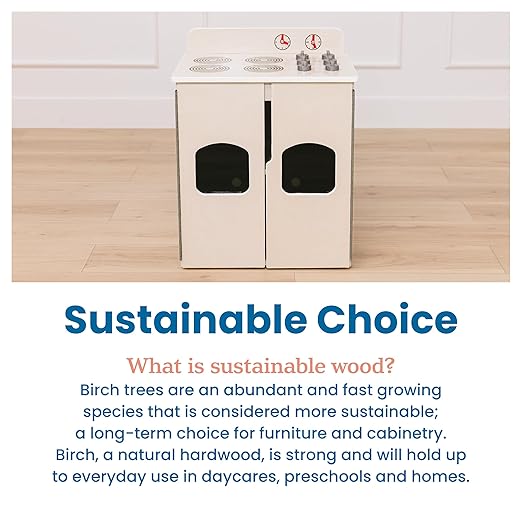 ECR4Kids Play Kitchen Stove, Wooden Playset, White Wash