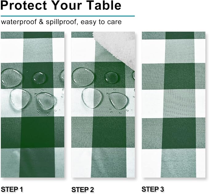 Plaid Tablecloth 2 Pack, 54 x 80 inch, Forest Green and White | Waterproof - Image 4