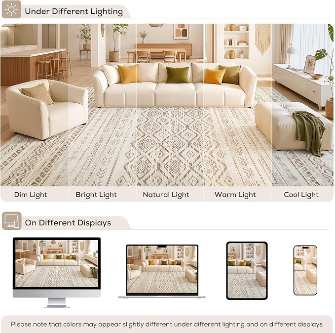 Nakagishi Area Rug Living Room Rugs: 9x12 Large Soft Machine Washable Boho - Image 9