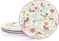Bico Red Spring Bird Salad Plates Set of 4, 8.75 Inch Ceramic Dessert Plates by Bico