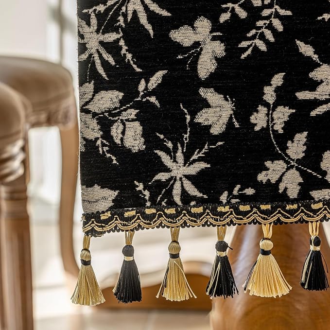 Floral Jacquard Dining Table Runner Black 13 x 82 Inch | Jacquard Flower - Image 8
