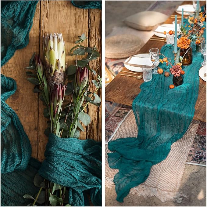 6 Pack Teal Cheesecloth Table Runner 35 x 120 Inch | Boho Gauze Fabric - Image 7