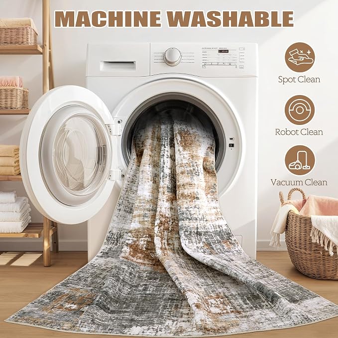 DMOYEST Washable Runner Rug for Hallway: 2.6x8 Neutral Modern Abstract Low Pile - Image 8