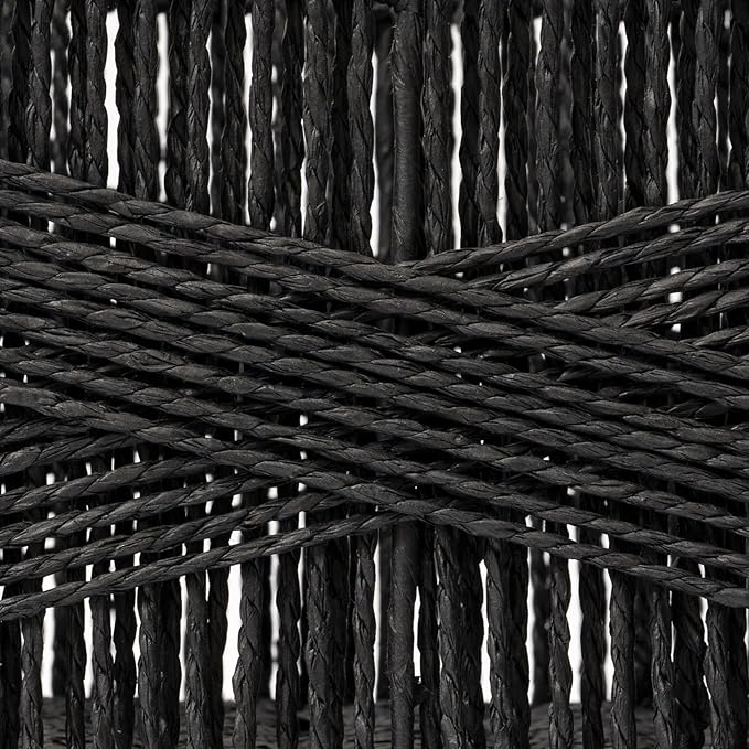 LA JOLIE MUSE Wicker Storage Baskets for Organizing, Recyclable Paper Rope Basket with Wood Handles, Decorative Hand Woven Basket Organizers for Makeup Books Shelves Living Room, Black, Set of 2