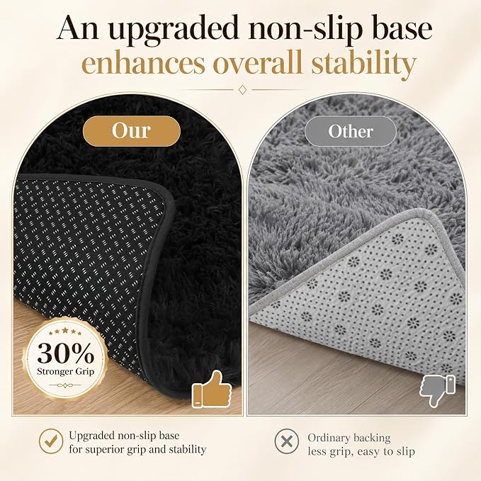 Area Rug for Living Room Bedroom: 6x9 Black Soft Fluffy Shag Upgrade Non-Slip - Image 6