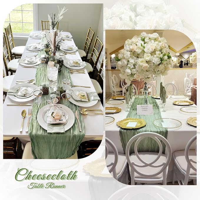 3 Pack Sage Green Cheesecloth Table Runner, 17 x 108 inch, Semi Sheer Boho - Image 6
