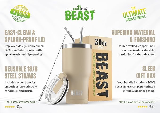 Beast 30 oz Tumbler Stainless Steel Vacuum Insulated Coffee Ice Cup Double Wall - Image 2