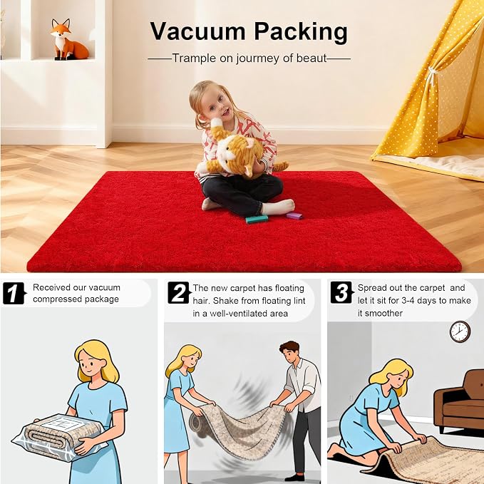 Red Rugs for Bedroom, 3x5 Fluffy Area Rugs for Living Room, Small Fuzzy Shag - Image 5