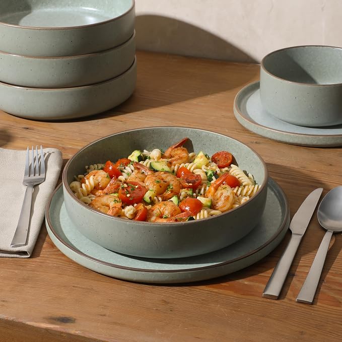 Gibson Elite Gelston Stoneware Matte Reactive Glaze 16 Piece Plates and Bowl - Image 5