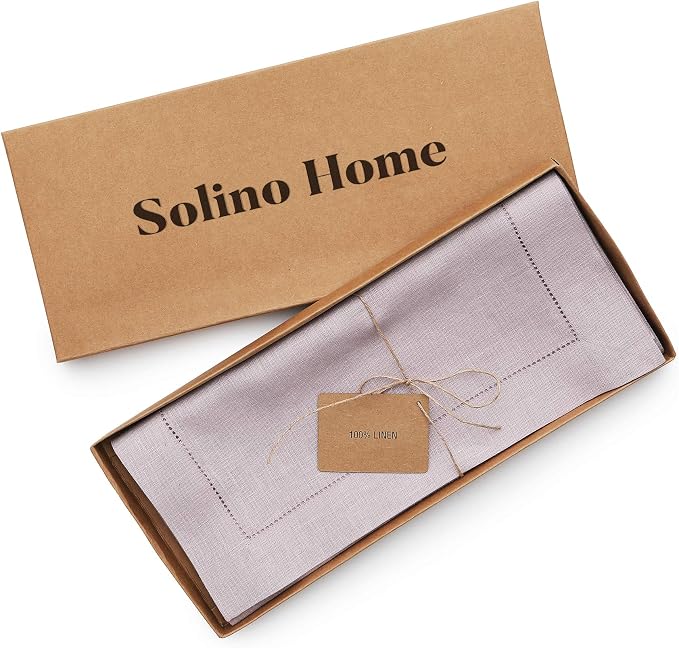 Solino Home 100% Pure Linen Dining Table Runner Lilac Hemstitch, 14 x 60 in | - Image 6