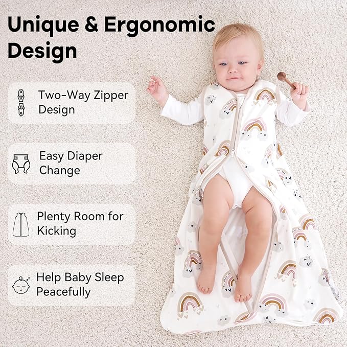 Baby Sleep Sack 0-6 Months 0.5 Tog Wearable Blanket Baby, 3 Pack 100% Cotton Lightweight Sleeping Sack with 2-Way Zipper for Newborn Infant Apricot White Sun Clouds
