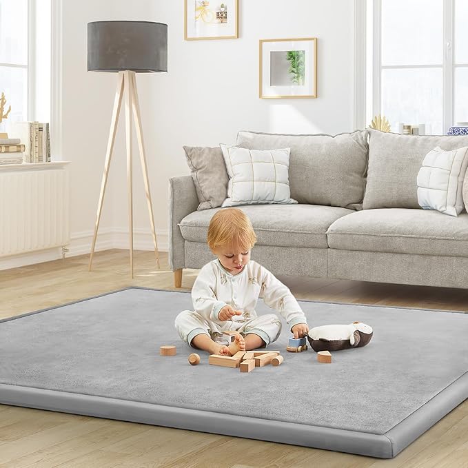 Baby Play Mat for Floor Tummy Time Nursery Muscle Area Rug Playroom Rug Tatami Mat 50 * 50" Memory Foam 1.3" Thick Crawling for Babies,Toddlers, Infants, Kids(Light Gray)