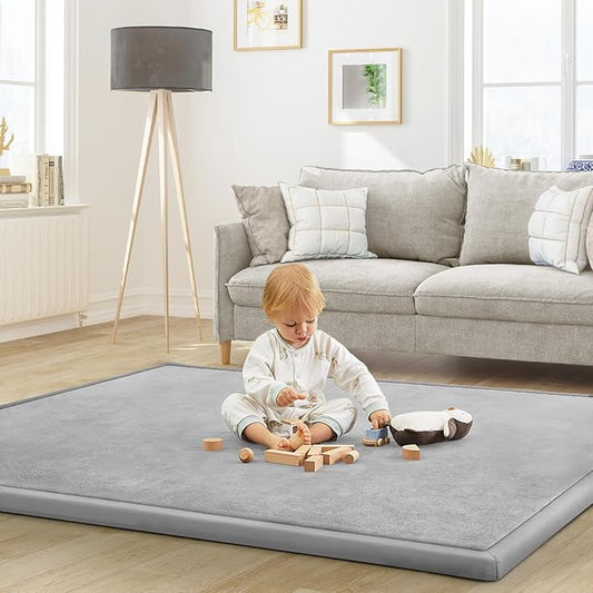 Baby Play Mat for Floor Tummy Time Mat Nursery Rug Muscle Mat Area Rug Playroom Rug Tatami Mat 6'7"x5'11" Memory Foam 1.3" Thick Crawling Mat for Babies,Toddlers, Infants, Kids(Light Gray)
