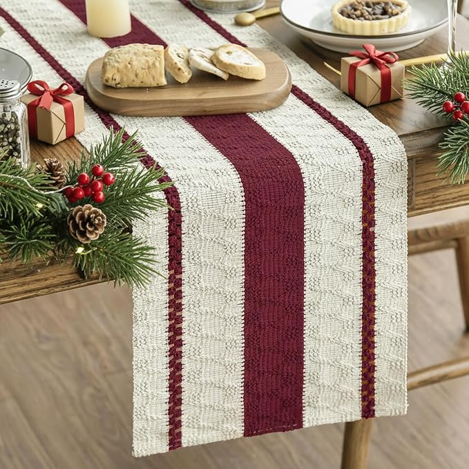 Artoid Mode Red Rustic Woven Table Runner 12x120 Inch | Holiday Farmhouse by ArtoidMode