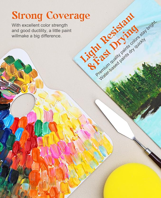 Acrylic Paint Set, 12 Colors Acrylic Paint Large Bottle Set, 16OZ Each, Rich Pigmented Canvas Paint, Premium Non-toxic Paints for Artists, Acrylic Paint Set for Kids & Adults, Art Supplies for Canvas