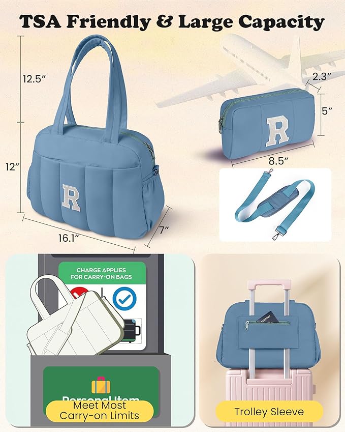 Initial Duffle Bag, Yoga Bags for Women，Overnight Bag with Wet Pocket，Lightweight Work Bags Personalized Gym Tote with Makeup Pouch-Gifts for Women Birthday