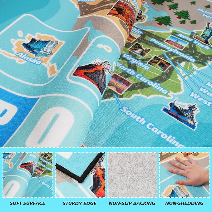 Car Rug Play Mat 4x6 ft, Race Track Map Road Rug - Image 5