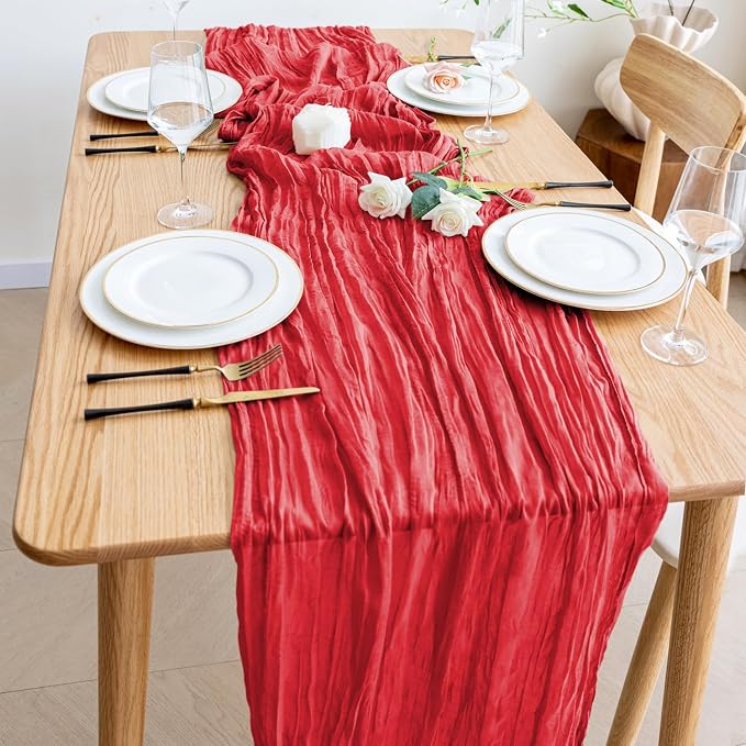 Cheesecloth Table Runner Red 10FT Boho Gauze Runner, 4 Pack | 120 Inch Cheese - Image 6