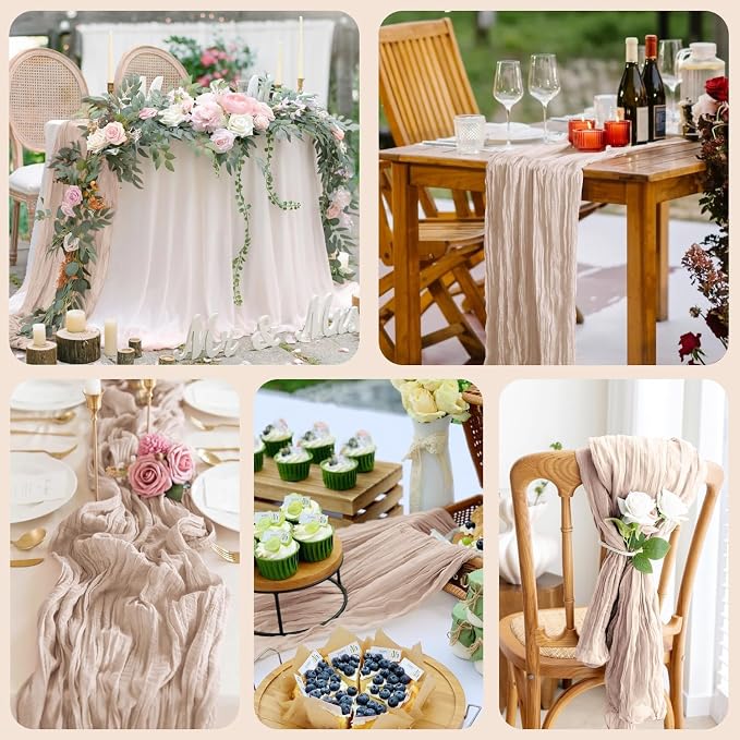 Cheesecloth Table Runner 10FT 3Pcs Nude Pink Boho Gauze Sheer Table Runners | - Image 7