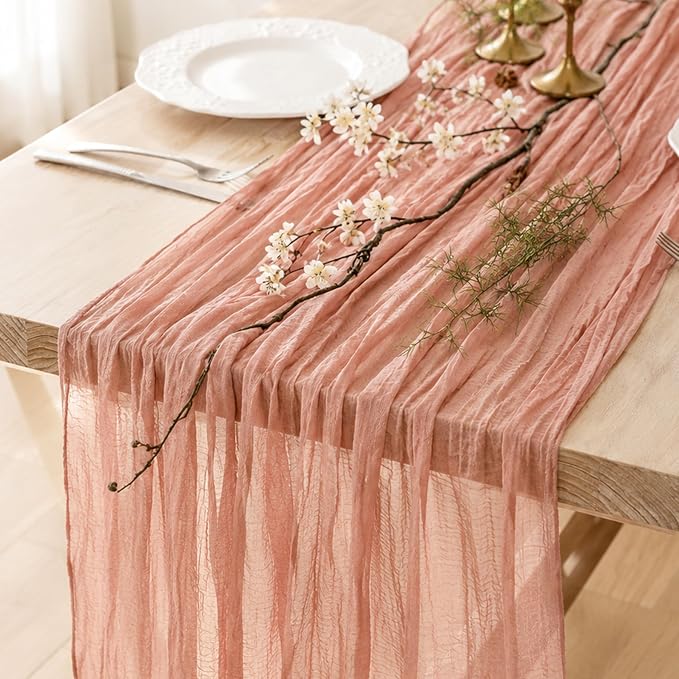 10 Pack Dusty Pink Cheesecloth Table Runner 120 Inch Boho Wedding Decor | by Fixwal