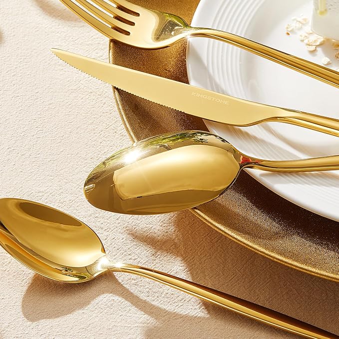 18/10 Silverware Set for 12, 60 Piece Gold Stainless Steel Flatware Cutlery | - Image 4