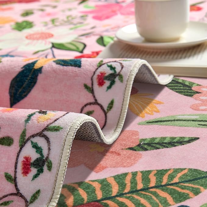 Latte&Fog Pink Washable Hallway Runner Rug 2x6, Non Slip Low Pile Vintage Rugs - Image 6